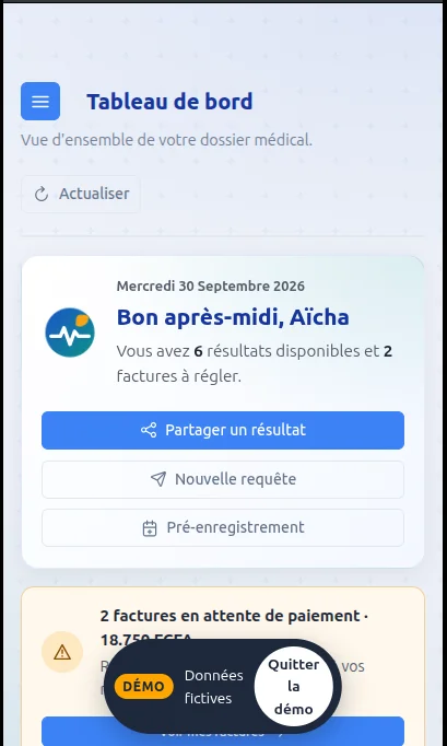 Espace patient Eden sur mobile : résultats disponibles, partage, requêtes et pré-enregistrement